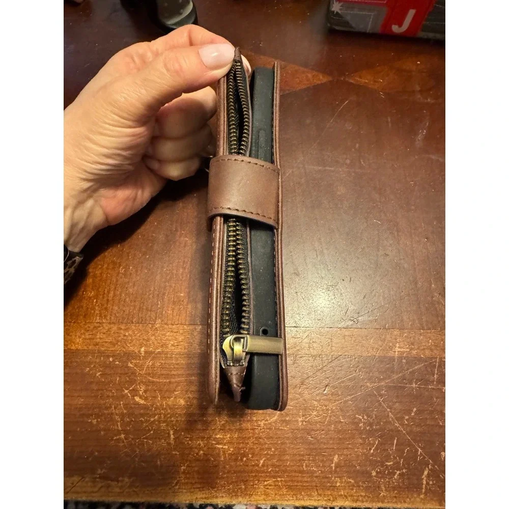 Iphone wallet case‎ brown faux leather Iphone 15 wristlet